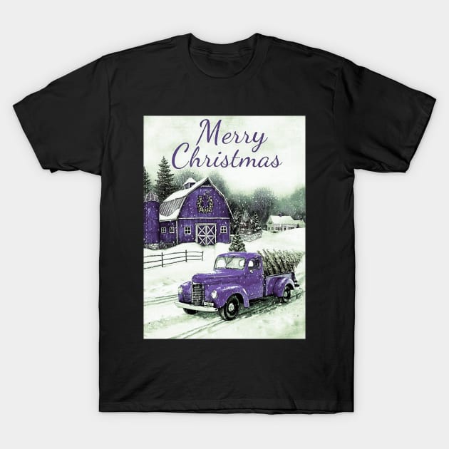 Purple vintage car movie style Merry Christmas T-Shirt by LukjanovArt